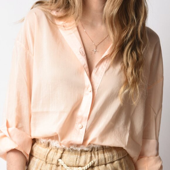 FORTE FORTE Cotton Silk Voile Shirt in Light Peach - Picture 2 of 4